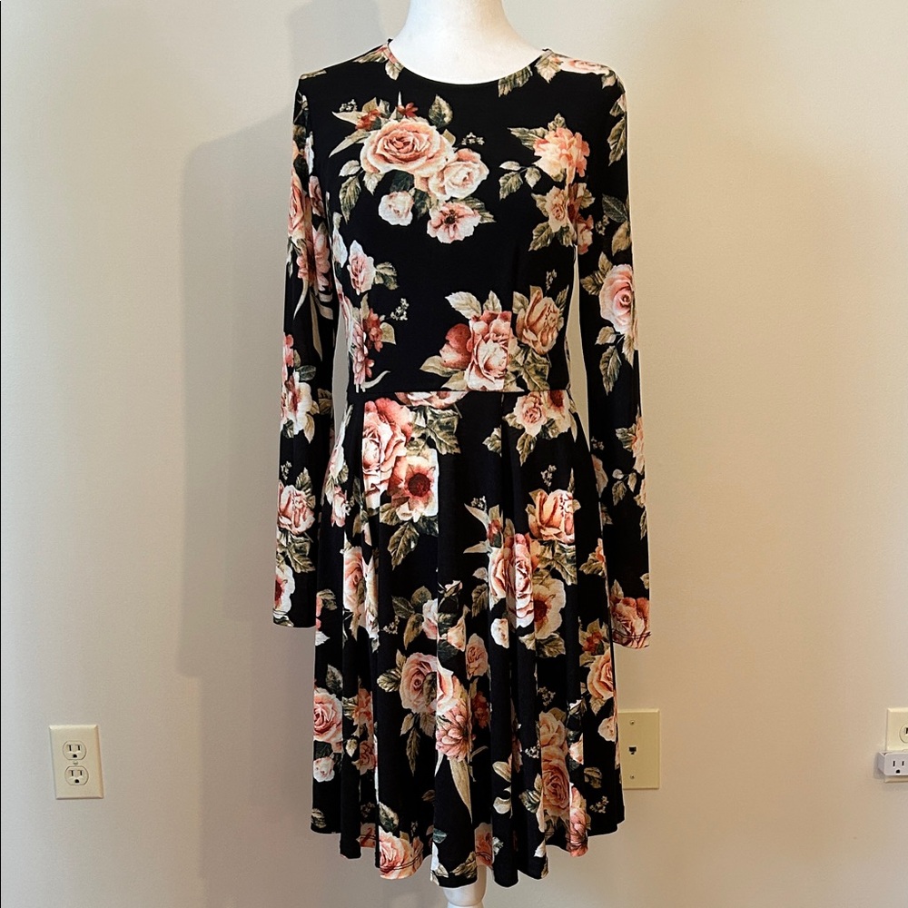 Altar'd State Black Floral Long Sleeve Dress